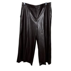 M&S Chocolate Brown Faux Leather Wide Leg Pants Women's Size 12 Regular